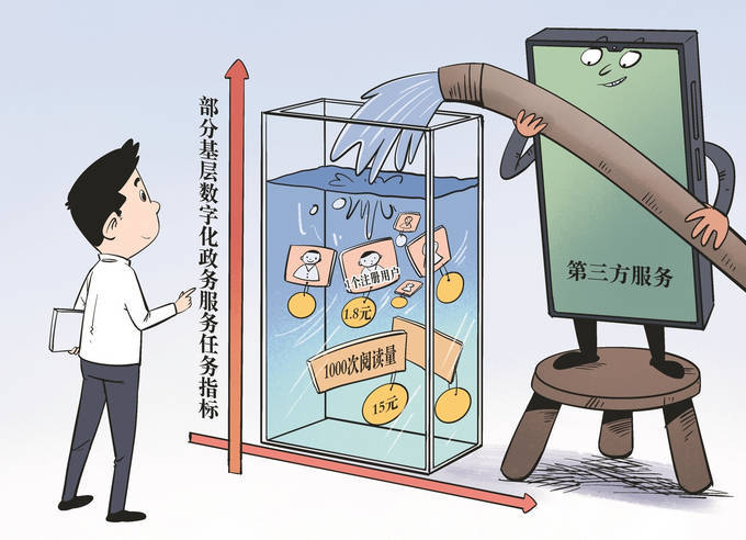 <a  /></p>
<p>“買1個(gè)注冊用戶要1.8元”“增加1000次閱讀量要15元”“保持一個(gè)用戶活躍度每月1.4元”……媒體調(diào)查發(fā)現(xiàn)，有的基層干部為完成相關(guān)數(shù)字化政務(wù)服務(wù)、線上學(xué)習(xí)等任務(wù)，花錢購買第三方服務(wù)，完成政務(wù)服務(wù)小程序用戶注冊量、賬戶活躍度、文章轉(zhuǎn)評贊、學(xué)習(xí)時(shí)長等指標(biāo)。</p>
<p>花錢解決數(shù)字化任務(wù)固然不對，但背后也有一些問題需要解決。當(dāng)前，在數(shù)字化政務(wù)服務(wù)推廣上，有的地方對指標(biāo)層層加碼，催生了基層造假行為。鄉(xiāng)村數(shù)字化政務(wù)服務(wù)的初衷是好的，但下達(dá)任務(wù)需要科學(xué)理性，避免基層干部在數(shù)字化政務(wù)服務(wù)的數(shù)據(jù)上過度內(nèi)耗。 文/楊麗 圖/勾犇</p><p>   紙引未來網(wǎng)是一個(gè)造紙印刷包裝的大數(shù)據(jù)服務(wù)平臺，為您提供包裝紙價(jià)格指數(shù)、文化用紙價(jià)格指數(shù)、生活用紙價(jià)格指數(shù)、特種紙價(jià)格指數(shù)、廢紙價(jià)格指數(shù)、紙漿價(jià)格指數(shù)，采購訂單，廣告推廣，免費(fèi)找貨等服務(wù)。官網(wǎng)網(wǎng)址：http://m.opensourcehelpwanted.com</p></div>

</div>
<div   id=