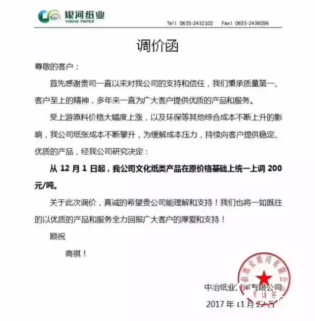 6張漲價(jià)函